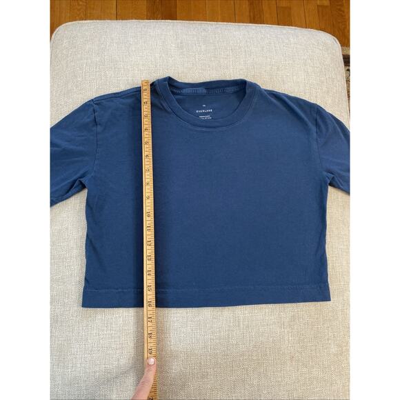Everlane XXS 100% Organic Cotton Crop Boxy Tee Navy Blue Minimalist Basic - Picture 7 of 10